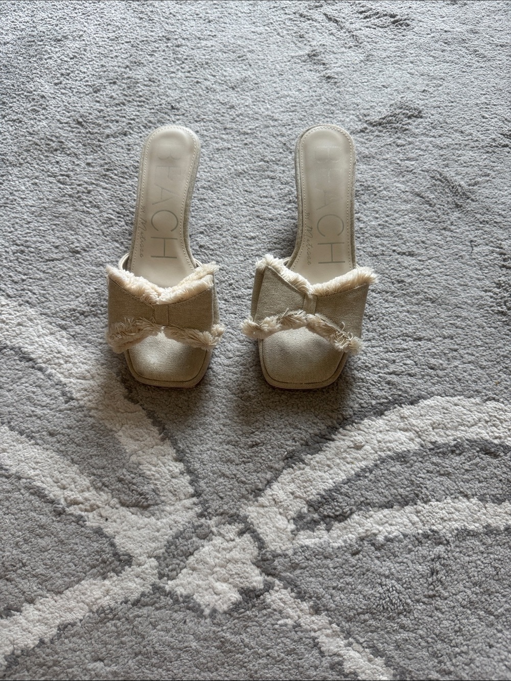 Beige Frayed Slide Heels by